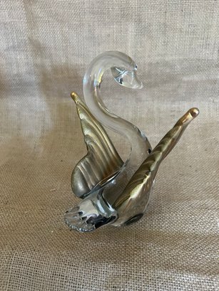 (#38) Glass Swan Figurine Gold Wings 7'Height