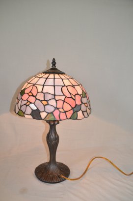 5) Tiffany Style Table Lamp Stained Plastic Shade Blue Pink Purple Metal Base 20'H