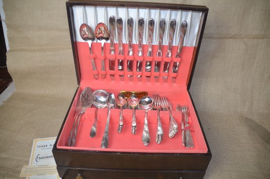 (#16) Silver-Plate Tudor Oneida Community Dinner Flatware Set With Storage Box Serves Of 8 - Qty In Detail