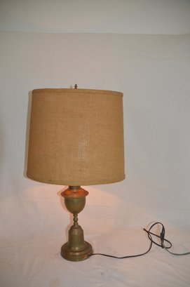14) Vintage Table Lamp Brass Tone Burlap Shade 22'H