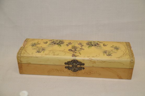 396) Vintage Celluloid Yellow Roses Glove Box Silk Lining ( Some Damage)