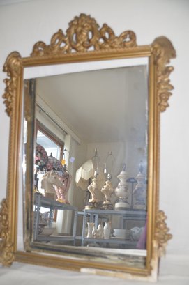 30) Antique Wood Carved Framed Mirror ( Some Pieces Missing)