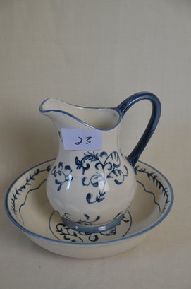 23) Homestand Shop Inc. Blue & White Wash Bowl And Matching Pitcher