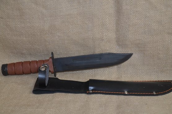 193) Knife 12' Brown Handle 7' Blade Leather Sheath No Box