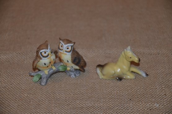 (#98) Ceramic Trinket Figurines Owl 3' Horse 2.75' Made In Japan