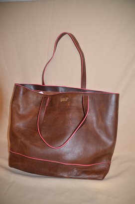 112) Duluth Trading Leather Shoppers Tote Handbag