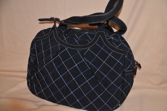 113) Vera Bradley Black Blue/white Stitching Cloth Travel Weekend Handbag
