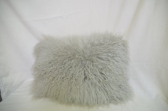 99JS) Decorative Pillow Grey Fluffy Suede Backing Zipper Goose Down Filled Pillow 13x20