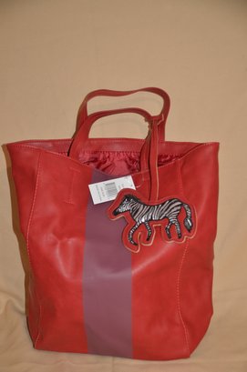 125) NEW Red Leather Faux With Zebra Detail