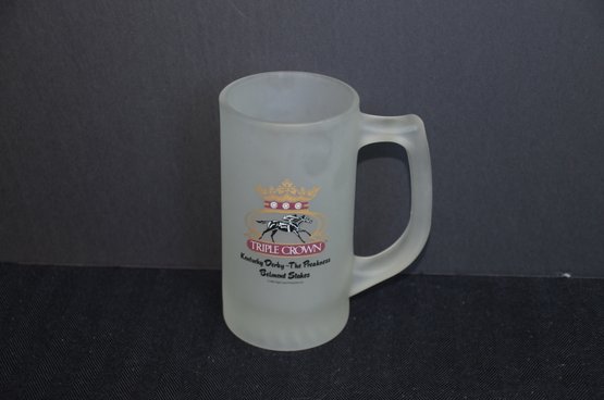 411) Triple Crown Horse Race Frosted Beer Mug 5.75'H