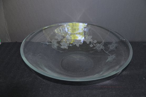 119RA) Large Etched Clear Glass Bowl Beveled Rim 14'
