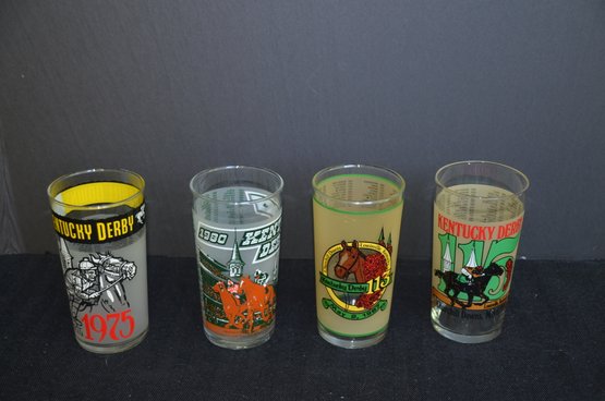 413) 1980's Kentucky Derby Tumbler Drinking Glasses Set Of 4 ( 1987, 1989, 1980, 1975)
