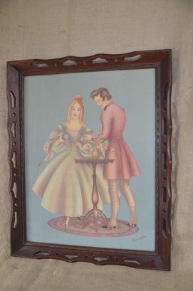 12) Vintage 1920's Framed Lithograph Victorian Romantic Courting Couple