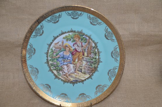 (#27) Vintage J.K. Carlsbad Western Germany Bavaria Porcelain Decorative Plate 10' Blue With Gold Details