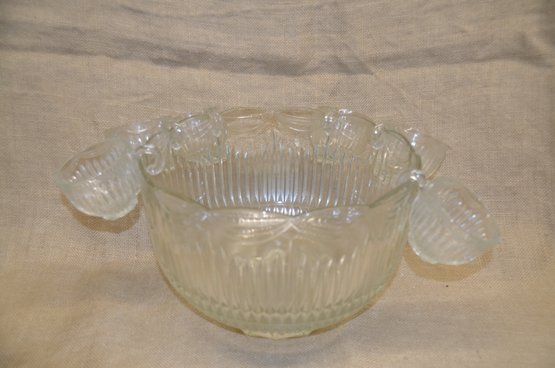 249) Cut Glass Punch Bowl Set 6 Punch Cups Hook Cups