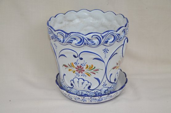 416) Ceramic Portugal Hand Painted White And Blue Design (hairline Crack) 7'H
