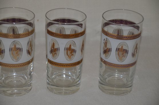 55) MCM 5.5'H Elegant Frosted With Gold Wheat Pattern Glass Tumblers Set Of 5