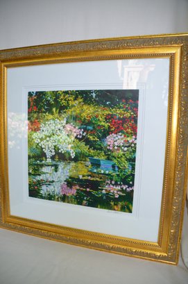 (#4) Gold Framed Claude Camber Barque Sous Les Ombrages 2001 Floral Certificate Of Authenticity