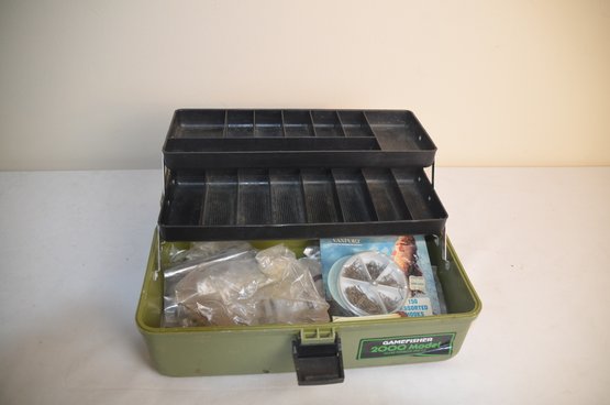 (#55) Fishing Tackle Green Box With Hooks