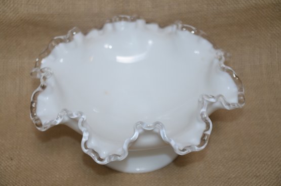(#65) Vintage Fenton Milk Glass Silver Crest Clear Ruffled Edge Bowl Candy Dish 9' Round