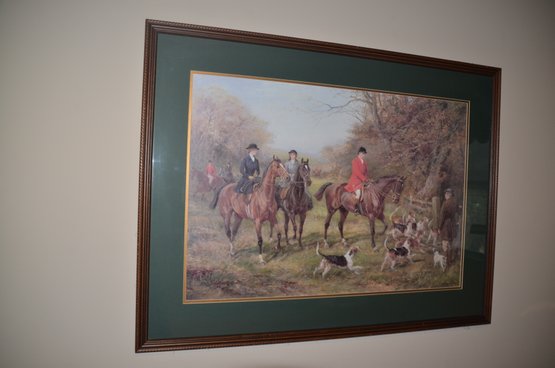 (#139) Framed Boxwood Hounds Riding Horses