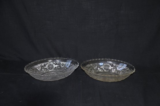 18) Vintage Sandwich Hocking Oval Glass Bowls Pair Of 2 Bowls 8.5x5.5