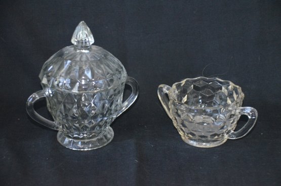 22) Vintage Depression Glass Clear Sugar Bowl W/lid & Creamer Windsor Diamond