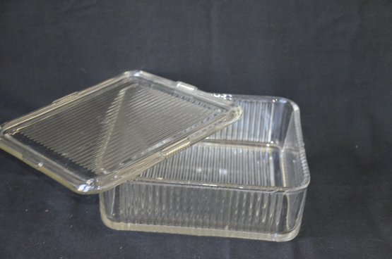 24) Vintage Refrigerator Square Clear Glass Dish With Lid
