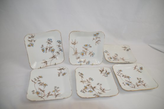 (#71) Vintage CFH GDM Hand-Painted China Square Plates 7' Lot Of 6