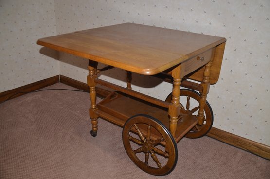(#135) Drop Leaf Tea Cart On Wheels And Pull Out Serving Tray