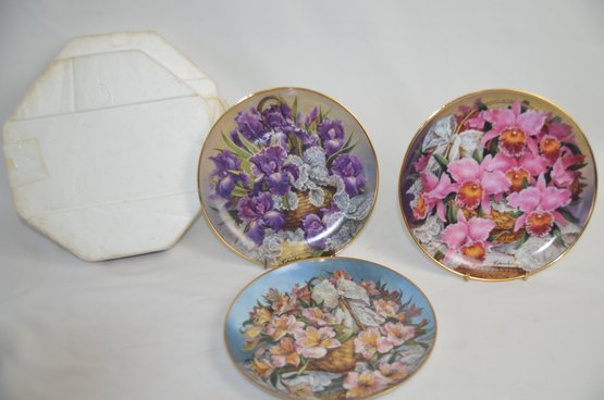 (#89) Franklin Mint Plates Lot Of 3 ~ Orchid JA5362 ~ Iris JA8489 ~ Gracia Alstrocmeria JA3459