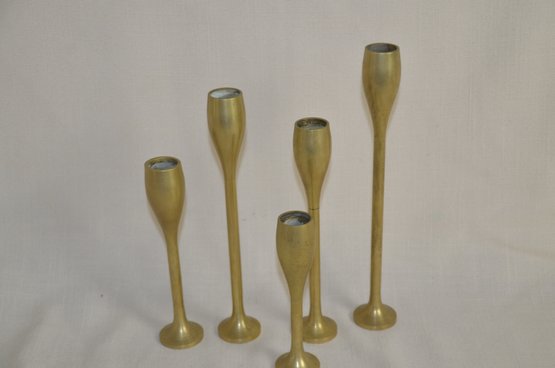 63) Set Of 5 Brass Mid Century Modern Tall Candlestick Holder 9' Tallest 5' Smallest