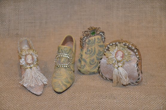 (#14) 2 Sets Of Mini Collectible Resin Heels Shoes And Victorian Classic Purses By Putting On The Ritz