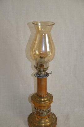 84) Vintage Heirloom Brass French Pump Oil Lamp Circa 1800 Brass Light & Glass Chimney 14.5'H