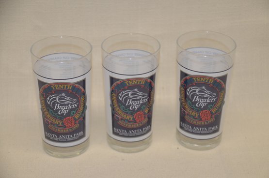 363) Breeders Cup Tumble Glasses 1993 Official Louisvile Mtg. Co. Set Of 3