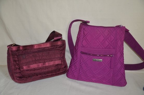 253) Fuchsia Vera Bradley Over The Shoulder Handbag AND Burgundy Fabric Handbag