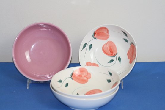 (#314) 4 Ceramic Bowls /3- 8' Fruit Pattern Bowl / 1-pink  Studio Nova Studio 8'