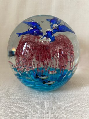 43) Paperweight 6' Large Murano Tropical Underwater Dolphin And Sea Lift Art Decorative Glass Ball