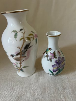 68) Porcelain Yamaji Japan Bird Vase 7' AND Japan Flower Bud Vase 5'