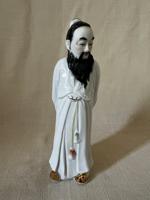 69) Chinese 9' White Porcelain Sculpture Figurine Statue Robed Gilt Bisque Face Unmarked 9'H