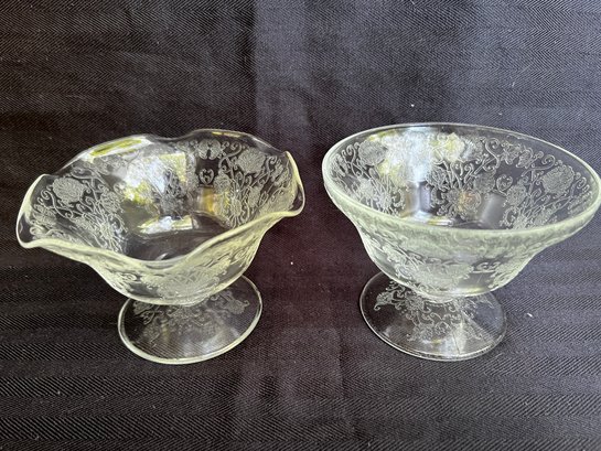 123JF) Vintage Depression Glass Florentine #1 And #2 By Atlas Dessert Cups Footed Bowls