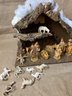 (#80) Nativity Wood Manger Italy Resin Figurines 19 Pieces