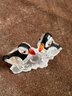 (#188) Swarovski Crystal Pair Of PUFFIN BIRDS Figurine On Frosted Rock  2.5'H