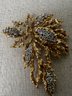 (#523) Beautiful Vintage Leaf Gold Gilt Brooch / Pin Pendant Inlay Diamond Detail 3'