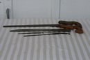 (211)  Antique Tools: 2  Saws With Wooden Handles & ( 2) - 20' Blades ( 1) 10' Blade