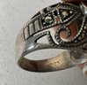 (#444) Vintage Marcasite 925 Sterling Silver Center Ruby Red Garnet Stone Cocktail Ring