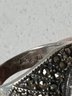 (#441) Sterling Silver Marcasite Ring With Center Garnet Stone Stamped 925
