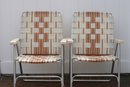 (#3)  A Pair Of Retro Lawn Webbed Weave  Aluminum Folding Chairs