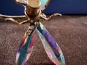 (#204) Swarovski Crystal 925 Gold Sterling SMALL DRAGONFLY Aurora Borealis With Box
