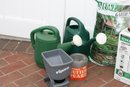 (#6) Lot Of Garden Items: Watering Cans, Potting Soil, Electric Leaf Blower, Gutter Guards, Flower Box & More